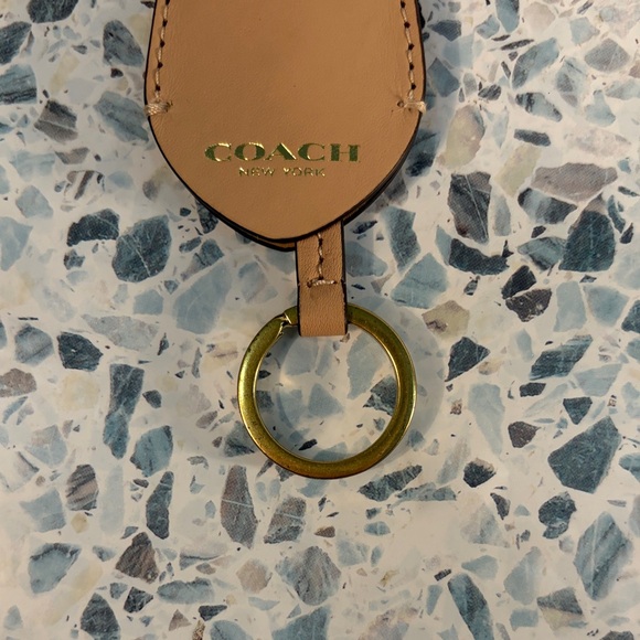 Coach Beige Leather Key Ring Tag - Picture 2 of 4